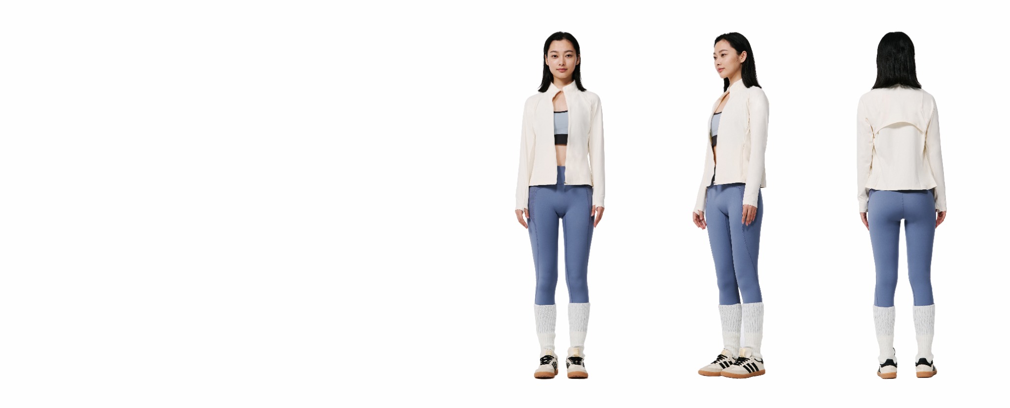 JU Active jacket shown from front, side and back